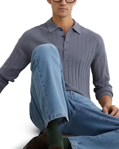 Reiss Steel Blue Dillingham Wide-ribbed Half-button Polo Jumper