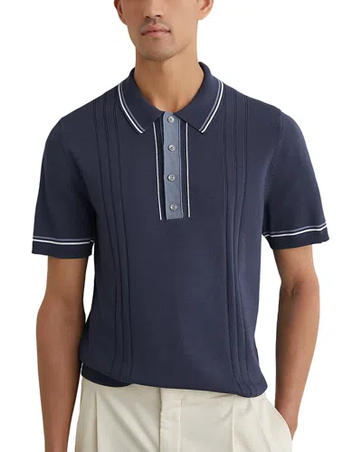 Reiss Mens Navy Rothwell Short-sleeved Knitted Polo Shirt Xl In Blue