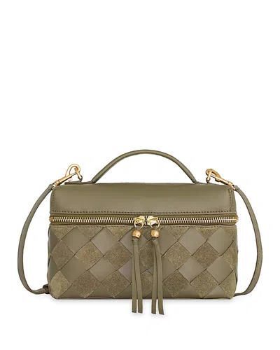 Rebecca Minkoff Frankie Small Woven Leather Train Case In Green