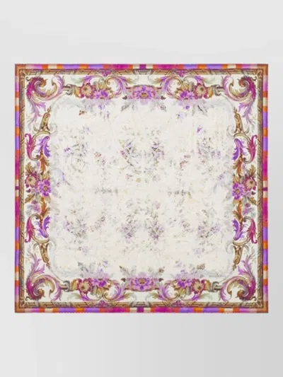 Pierre Louise Mascia Silk Scarf Lightweight Rectangular Ornate Pattern In Neutral