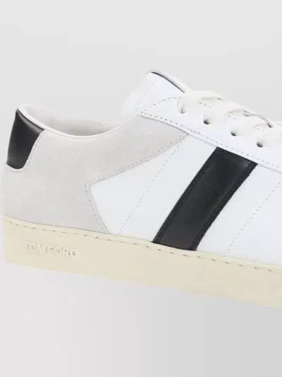 Tom Ford Panelled Suede And Grained Leather Sneakers In White