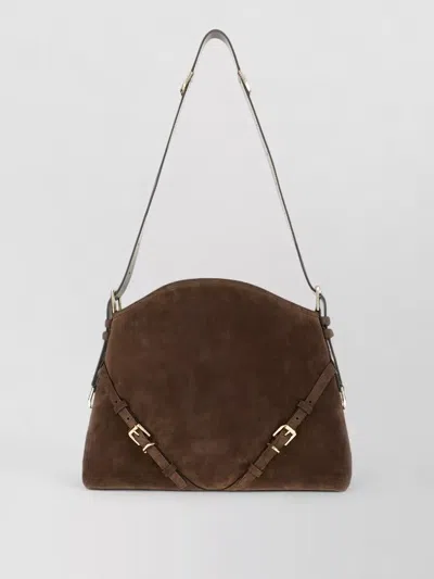 Givenchy Womens Ebony Brown Silver Voyou Medium Suede Shoulder Bag