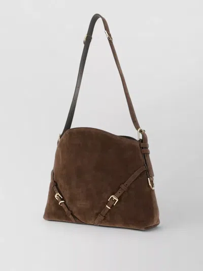 Givenchy Womens Ebony Brown Silver Voyou Medium Suede Shoulder Bag