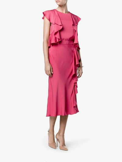 Shop Alexander Mcqueen Ruffled Midi Dress In Pink&purple
