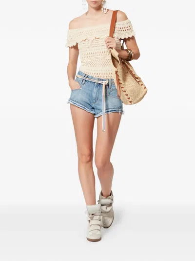 Isabel Marant Étoile Zaelle Off The Shoulder Crochet Top In Neutral