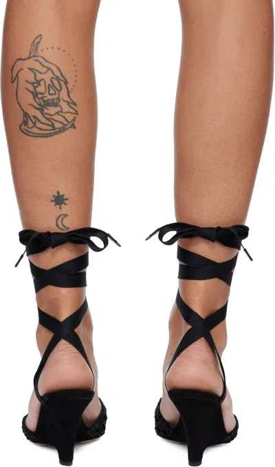 Jacquemus Wedge Espadrille Mules Pointed Toe Ribbon In Black