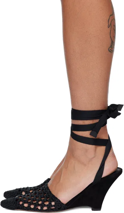 Jacquemus Wedge Espadrille Mules Pointed Toe Ribbon In Black