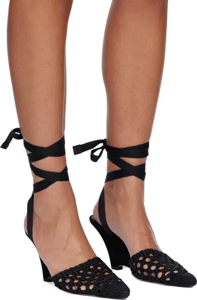 Jacquemus Wedge Espadrille Mules Pointed Toe Ribbon In Black
