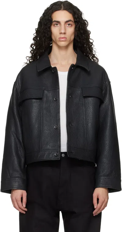 Studio Nicholson Oversized Doyard Leather Jacket In Black