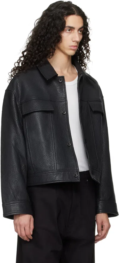 Studio Nicholson Oversized Doyard Leather Jacket In Black