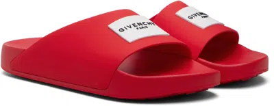 Givenchy Red Polyurethane Label Slide Flat Sandal In Red