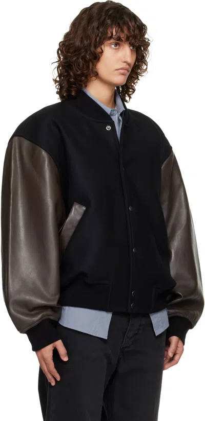 Studio Nicholson Black & Brown Alph Leather Bomber Jacket In Multi
