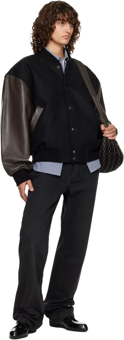 Studio Nicholson Black & Brown Alph Leather Bomber Jacket In Multi