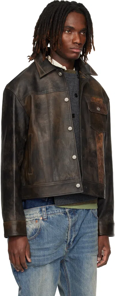 Andersson Bell Brown Leather Patchwork Trucker Jacket In Brown