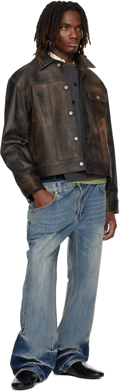 Andersson Bell Brown Leather Patchwork Trucker Jacket In Brown