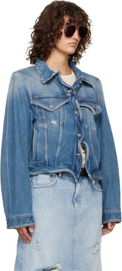 Acne Studios Blue Wavy Denim Jacket In Blue