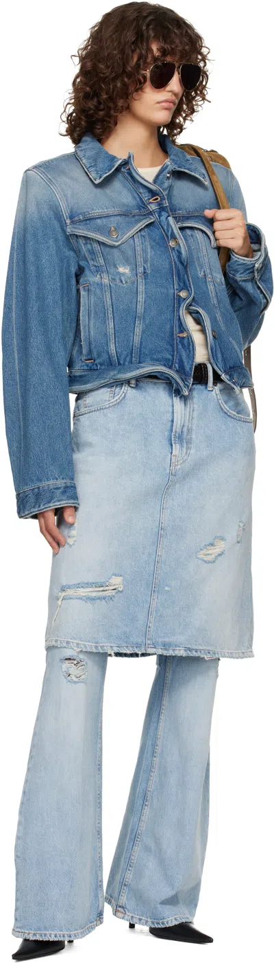 Acne Studios Blue Wavy Denim Jacket In Blue