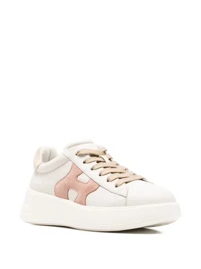 Hogan Leather Sneakers Rebel Panelled Platform Round Suede In White