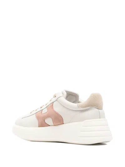 Hogan Leather Sneakers Rebel Panelled Platform Round Suede In White