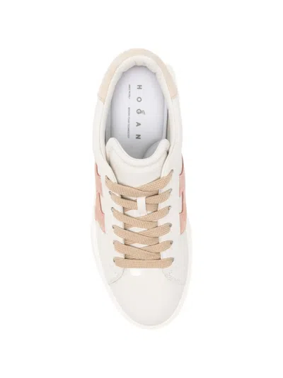 Hogan Leather Sneakers Rebel Panelled Platform Round Suede In White