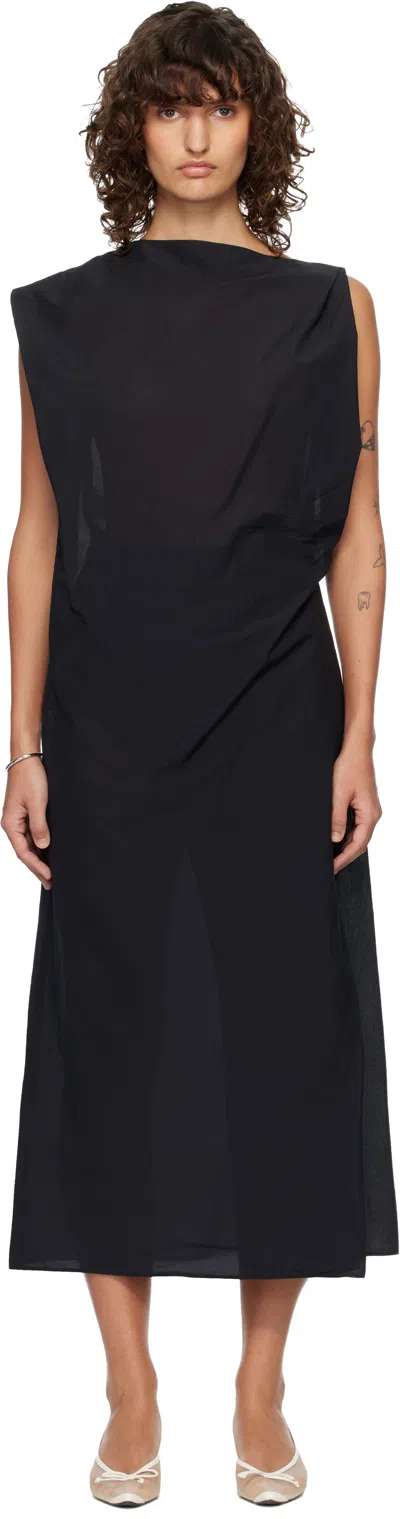 Jacquemus Drap Cotton-blend Poplin Midi Dress In Black