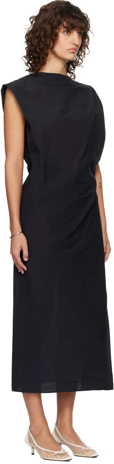 Jacquemus Drap Cotton-blend Poplin Midi Dress In Black