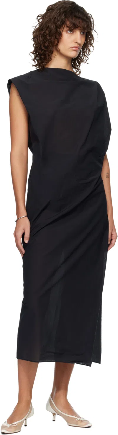Jacquemus Drap Cotton-blend Poplin Midi Dress In Black