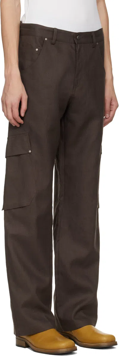 Serapis Brown Riveted Linen Cargo Pants In Brown