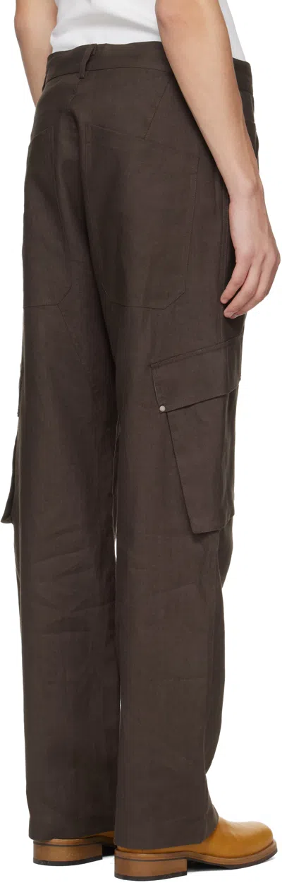 Serapis Brown Riveted Linen Cargo Pants In Brown