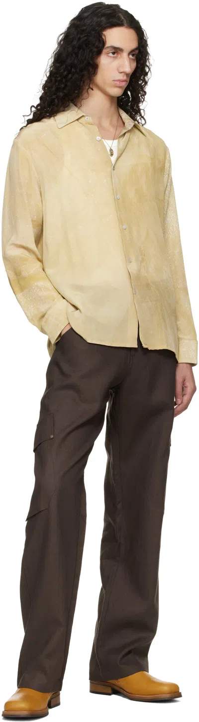 Serapis Brown Riveted Linen Cargo Pants In Brown