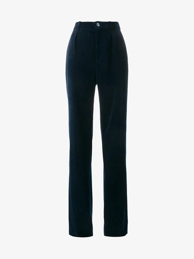 Shop Gucci Ladies Blue Cotton Classic Straight-leg Corduroy Trousers, Size: 42