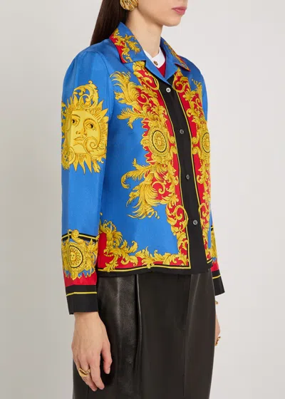 Versace Barocco Print Silk Twill Bowling Shirt In Multi