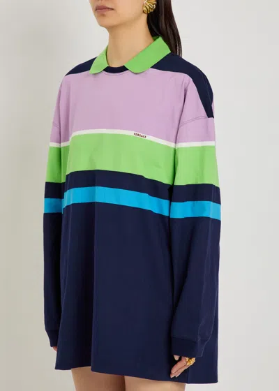 Versace Color-block Striped Long-sleeve Cotton Mini Dress In Multi