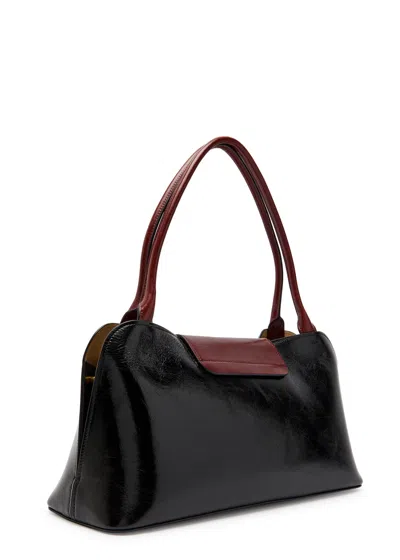 Versace Vivian Medium Two-tone Textured-leather Shoulder Bag In Black