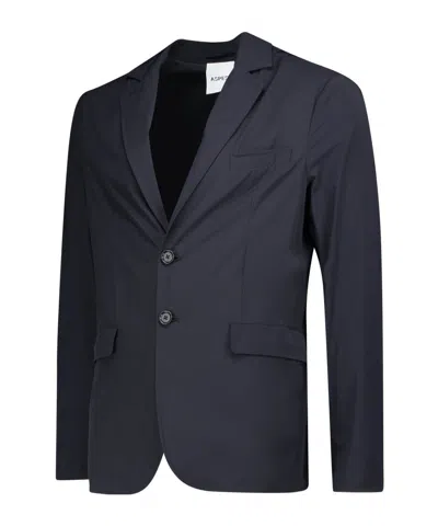 Aspesi Single-breasted Long Sleeved Blazer In Blue