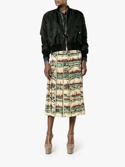 Shop Gucci Cityscape Pleated Skirt In Multicolour