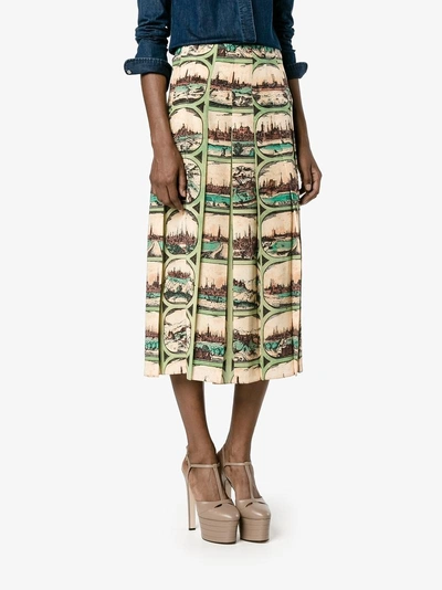 Shop Gucci Cityscape Pleated Skirt In Multicolour