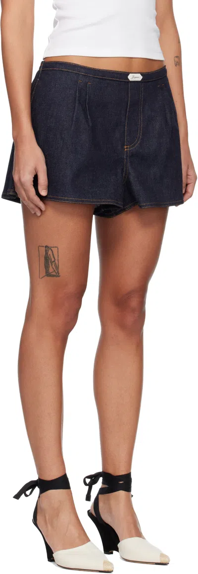 Jacquemus Amelo Shorts Contrast Stitching Elastic Waistband In Blue