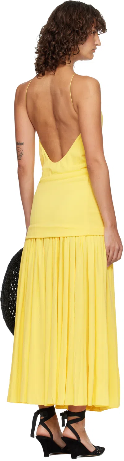 Jacquemus Yellow Dress With Straight Neckline And Gathered Waist In Tech Fabric Woman In Yellow
