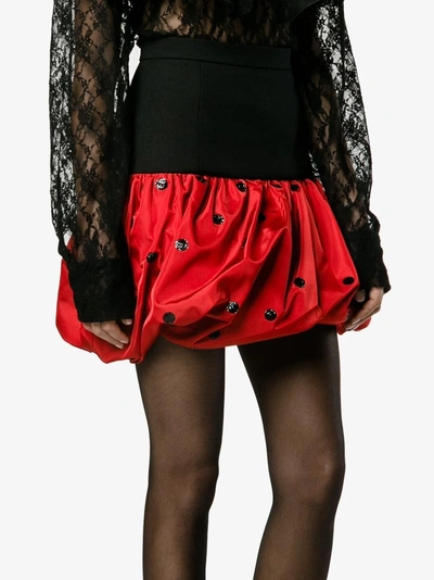 Shop Saint Laurent Polka Dot Mini Bubble Skirt In Red