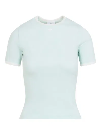 Courrèges Fitted Short-sleeve Top With Contrasting Trim In Blue