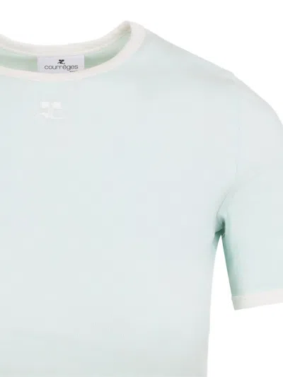 Courrèges Fitted Short-sleeve Top With Contrasting Trim In Blue