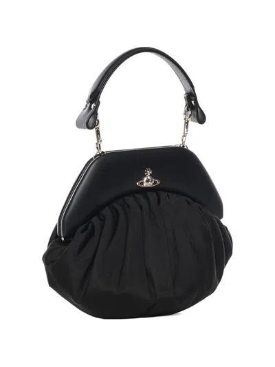 Vivienne Westwood Brooke Black Clutch With Adjustable And Removable Shoulder Strap And Orb Plaque On The Front In Leat