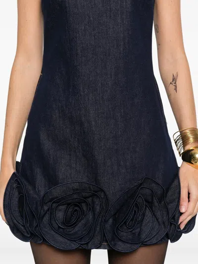 Self-portrait Short Blue Dress With Floral Applique Self Portrait In Black