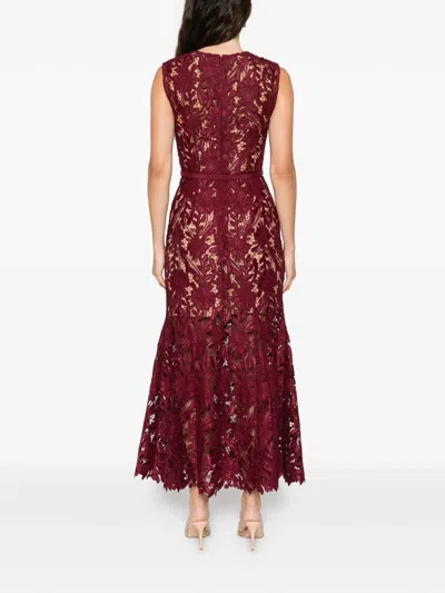 Self-portrait Fitted Guipure Lace Midi Dress With Removable Belt In Red
