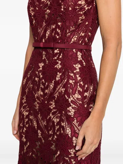 Self-portrait Fitted Guipure Lace Midi Dress With Removable Belt In Red
