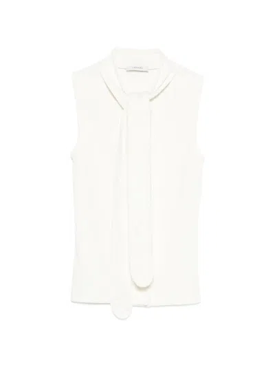 Lemaire Tie-neck Ribbed Stretch-cotton And Linen-blend Jersey Top In White