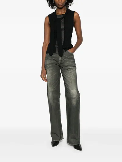 Lemaire Tie-neck Ribbed Stretch-cotton And Linen-blend Jersey Top In White