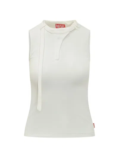 Diesel Sleeveless Ribbed Zip-front Top With Tie Strap In White