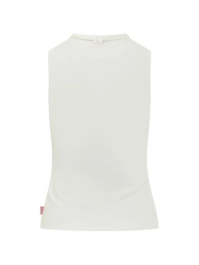 Diesel Sleeveless Ribbed Zip-front Top With Tie Strap In White